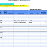 Screenshot of the Your Vacation: Schedule Summary tab in the Pluto's Planners Disney World spreadsheet, showing a day by day plan of parks and dining reservations.